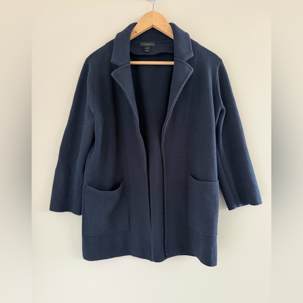 J Crew Sweater Blazer S Merino‎ Wool Cotton Navy Classic Academia Preppy Coastal